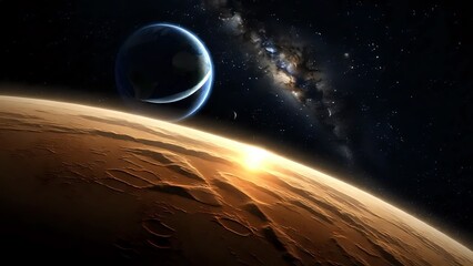 Vibrant Alien Planet Landscape with Rings and Colorful Cosmic Skies