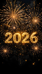 Bright Golden 2026 New Year Fireworks Explosion celebration mobile Wallpaper