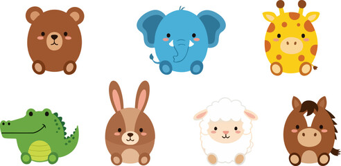 Cute Kawaii Animal Characters Set Vector