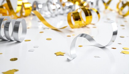 Gold and Silver Party Streamers on White Surface &ndash; New Year&rsquo;s Eve 
