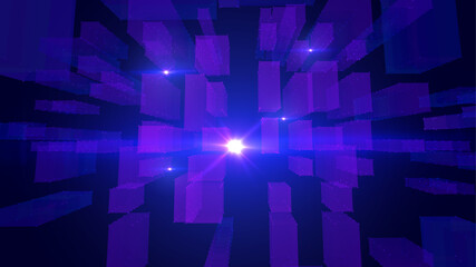 Blue violet futuristic vector background with big data network flows . Digital transformation metropolis skyline with data particles for technology presentations and fintech visualizations.