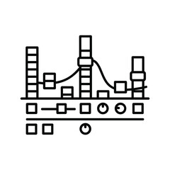 Obraz premium Minimalist line art illustration of a bar graph with a trend line for data visualization and analytics