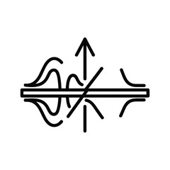 Abstract black and white icon representing a filtered or blocked signal, wave, or energy flow with an upward arrow