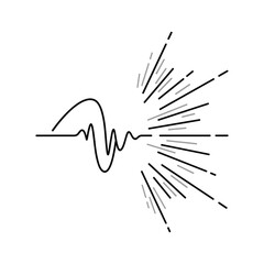 Abstract line art illustration of a sound wave transforming into radiating energy lines, isolated on
