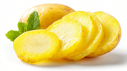 Fresh potato sliced rounds, Potato root cut into circles