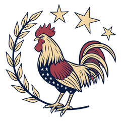 Rooster with Stars and Laurel Wreath in Patriotic Colors chicken bird