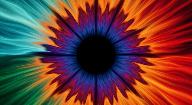 Vibrant abstract radial explosion of color emanating from a dark center
