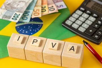  IPVA Symbol representing the mandatory tax for vehicle owners in Brazil. Financial business concept. Brazilan taxes. Close up