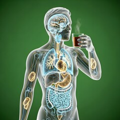 Diagram of the human body displaying various organs and their locations within the anatomical structure.