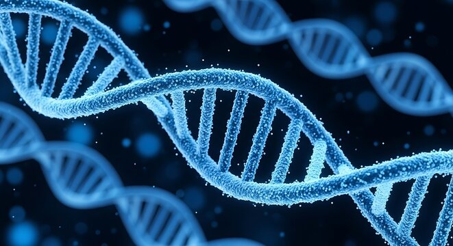 Abstract blue dna double helix structure on dark background