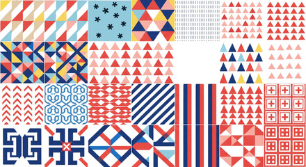 Obraz premium Vibrant Geometric Seamless Patterns for Textile Design Wrapping Paper Scrapbooking Digital Backgrounds