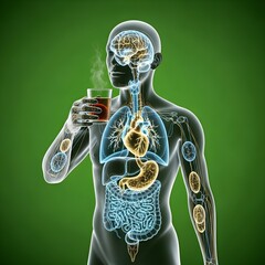  Anatomical chart of the human body featuring organs, illustrating their placement and interconnections.