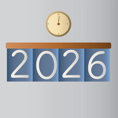 New Year 2026 Countdown Illustration with Clock and Flip Calendar Design. Minimalist style. Perfect for holiday greetings, celebration themes, event promotions, and digital festive designs.