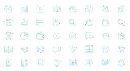 Obraz premium Minimalist Light Blue Outline Icons Set for Web Design App Development User Interface Projects