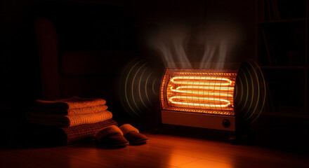 Stay cozy this winter with a radiant heater, warm towels and slippers in dim room