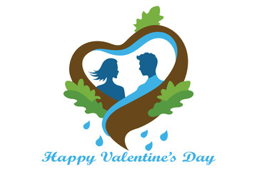 Nature Element Couple – Water and Wood Valentine Vector