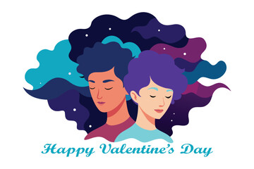 Cosmic Nebula Hair Couple – Valentine Abstract Vector