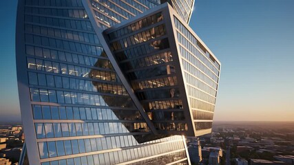 Majestic skyscraper rises above cityscape, symbolizing technological advancement and visionary entrepreneurship, ideal for creatives seeking to convey modern concepts of innovation and progress.