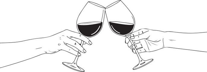 Toast with Wine Glasses in Hand Drawn Style Illustration Isolated