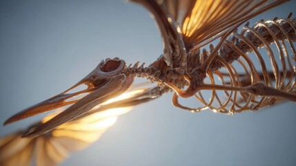 Detailed View of Dinosaur Fossil Skeleton Highlighting Skull and Rib Cage