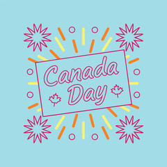 Canada Day festive poster with maple leaf and fireworks illustration
