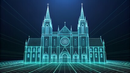 Stunning church wireframe in futuristic digital design shows architectural innovation