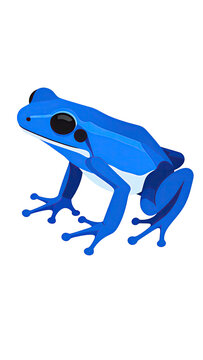 Vibrant blue poison dart frog illustration on white background.