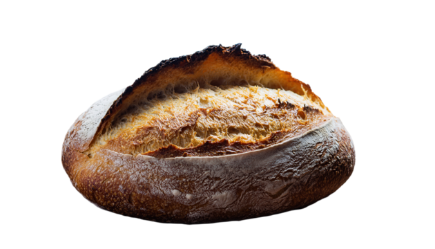 Artisan Sourdough Bread Loaf Crusty Golden Crumb Flour Dusted on Rustic Wooden Table Warm Natural Light Shallow Depth Field Isolated on Transparent Background