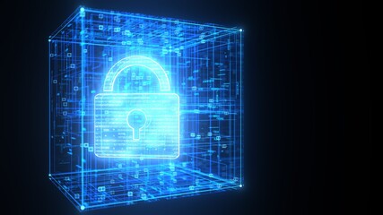 3D illustration Cyber Security Lock Animation – Digital Data Protection and Network