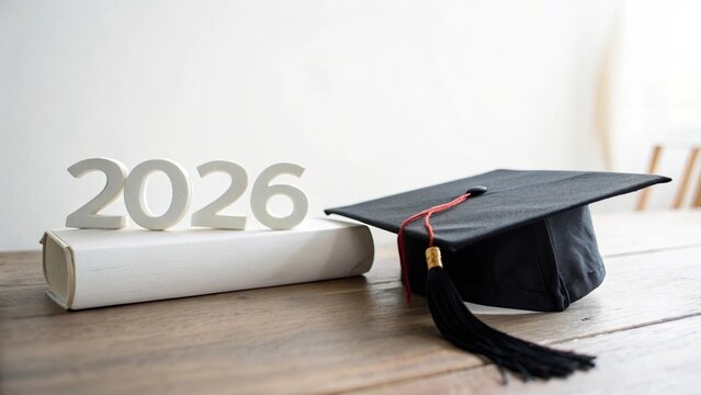 Graduation Cap with 2026 Numbers on Minimal White Background - 3