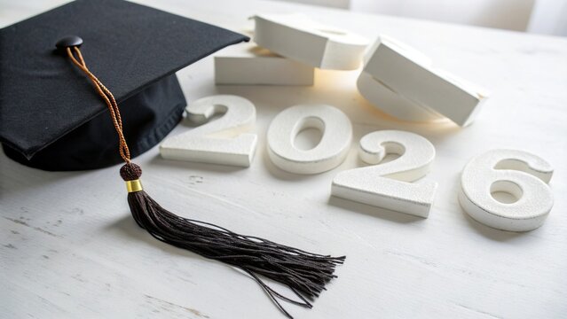 Graduation Cap with 2026 Numbers on Minimal White Background - 1