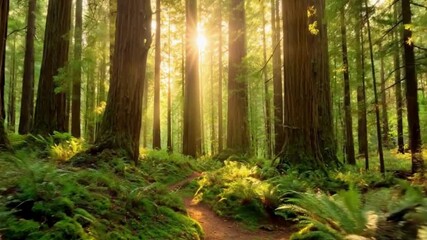 general view of forest with trees and Green Leaves sunrise in the morning - Powered by Adobe