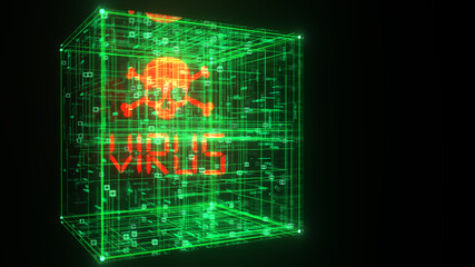 3d illustration of the Virus Warning inside the digital box.