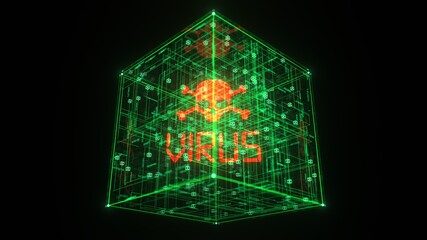 3d illustration of the Virus Warning inside the digital box.