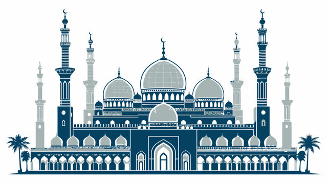 Serene Islamic Mosque Silhouette with Graceful Domes and Towers, Perfect for Cultural, Religious, or Architectural Projects, Originally a Scalable Vector Graphic