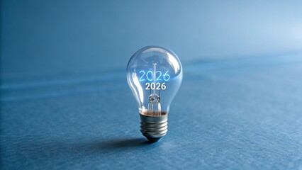Neon 2026 Lightbulb Innovation Concept on Blue Background - 3