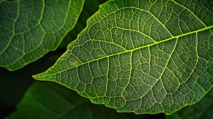 Fototapeta premium Macro shot of vibrant green leaves revealing detailed texture