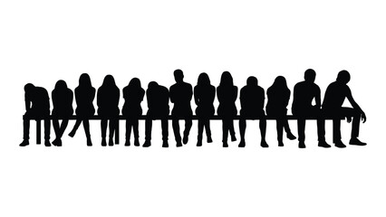 Silhouette of diverse people sitting in a row isolated on white background, Vector