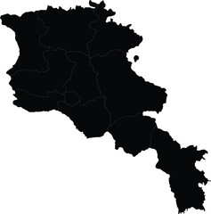 Black silhouette map of Armenia vector illustration of the countrys administrative divisions isolated on white background