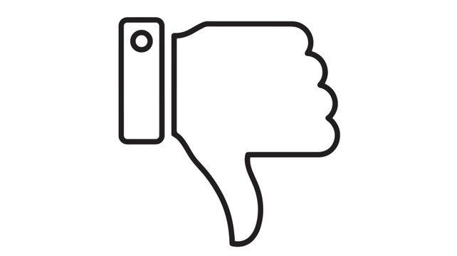 a simple clean black and white line drawing depicts a hand giving a thumbs down gesture signifying disapproval or negative feedback
