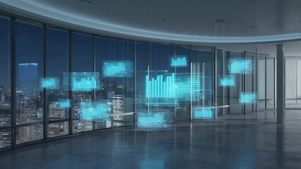 Futuristic office with holographic data projections modern business concept technology and innovatio - Powered by Adobe