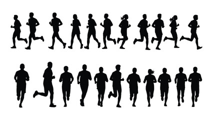 Running people silhouettes isolated on white background, Vector
