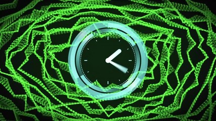 Animated clock ticking, rotating hands, pulsing rings and rippling ribbons, showing tech time loop - Powered by Adobe