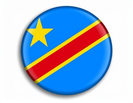 Democratic Republic of the Congo Flag Button on White Background