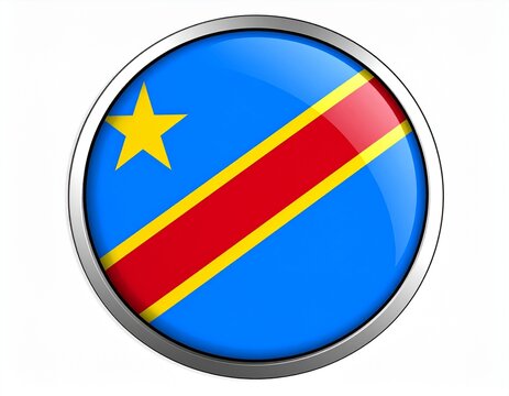 Democratic Republic of the Congo Flag Button on White Background