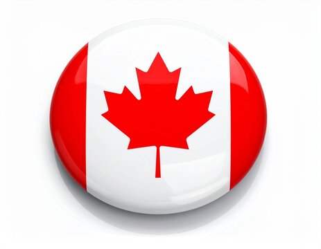 Canada Flag Button on White Background