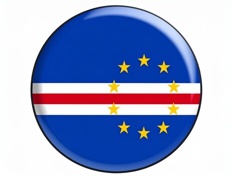 Cape Verde Flag Button on White Background