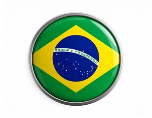 Fototapeta premium Brazil Flag Button on White Background