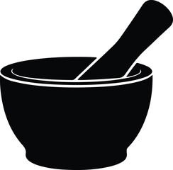 Illustration mortar and pestle traditional cookware silhouette vector