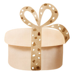 Watercolor Christmas Tree Gift Box with Decorative Beige Ribbon and Festive Hand Painted Holiday Details